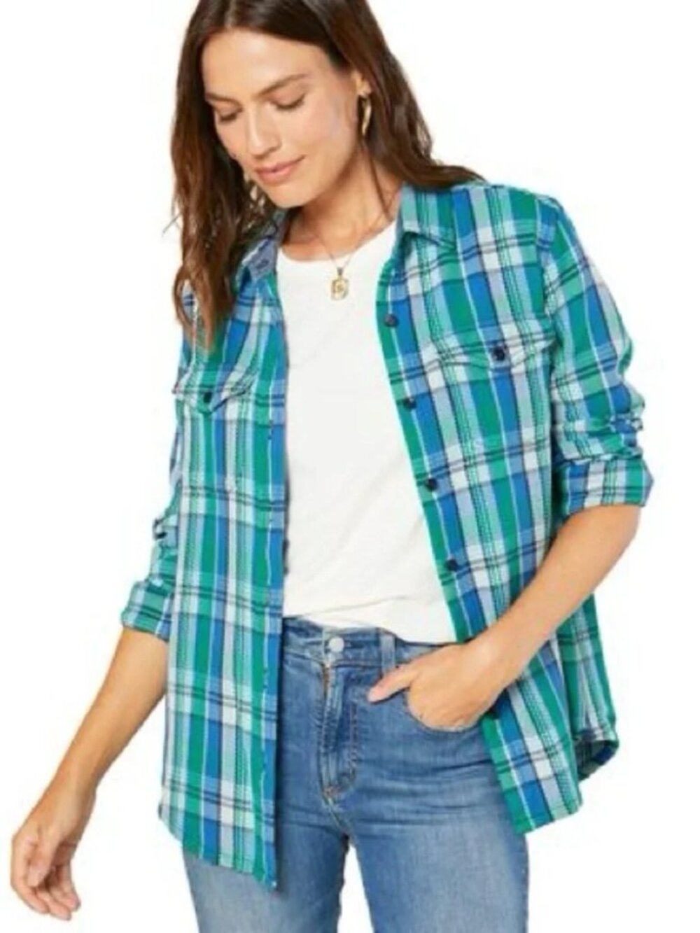 Outerknown Blanket Button Down Shirt - Ultramarine Green Plaid - Size M/L